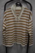 *Gianni Feraud Tan & White Zip Neck Lightweight Jumper Size: M