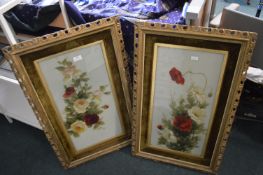 Pair of Victorian Gilt Framed Floral Glass Paintings