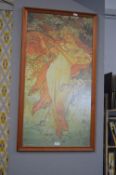 Reproduction Alphonse Mucha Art Nouveau Print in Pine Frame