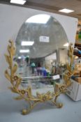 Oval Table Mirror on Gilt Floral Stand