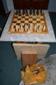 Reproduction Lindeisfarne Chess Set with Wooden Chessboard, and a Sorento Style Occasional Table