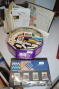 Tin of Matchboxes/Books, Stamp Album, Assorted Stamps