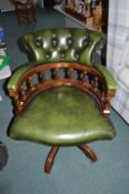 Chesterfield Green Leather Swivel Captains Chair
