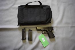 Kuan Ju Works BB Semi-Auto Pistol (S/N JKJ0289), with two magazines and black carry case
