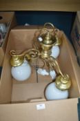Brass Chandelier with Three White Globe Lamps