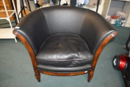 Large Black Leather Tub Chair