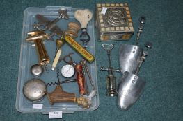Tray Lot of Collectibles, Corkscrews, etc.