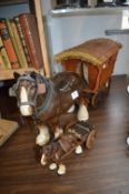 Large Pottery Horse and Wooden Gypsy Caravan, plus Small Horse & Cart