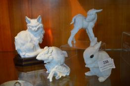 4x White Porcelain Animal Figures by Kieser