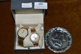 Rotary and Accurist Wristwatches, and a Metal Dish