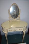 White & Gold Kidney Shaped Dressing Table with Mirror