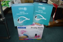 1x Lanaform Pretty Nails Varnish Dryer, and 2x Osalis Facial Toming Devices