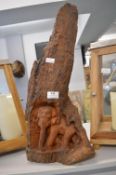 Wooden Tree Carving Featuring an Elephant