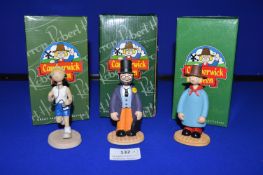 3x Small Camberwick Green Figures by Robert Harrop Designs Including Doctor Mop, Windy Miller, and a