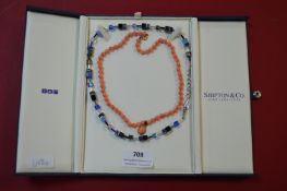 Vintage Coral Bead Necklace with 9ct Gold Pendant and Findings, plus a Costume Necklace