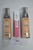 2x Loreal Troue Match Foundations, and 1x Maybellene Lip Colour