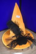 Orange Velvet Hat with Spider & Feather