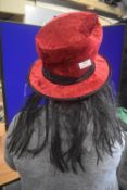 Red Velvet Hat with Attached Hair
