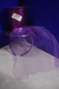 Purple Glitter Fascinator Top Hat with Veil, and Adjustable Headband (AF)