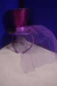 Purple Glitter Fascinator Top Hat with Veil, and Adjustable Headband (AF)