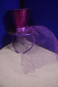 Purple Glitter Fascinator Top Hat with Veil, and Adjustable Headband (AF)