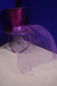 Purple Glitter Fascinator Top Hat with Veil, and Adjustable Headband (AF)