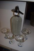 Vintage Soda Siphon and Four Babycham Glasses