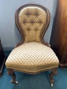 Victorian Balloonback Nursing Chair with Button Tufted Upholstery, Cabriole Legs, and Castors
