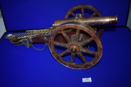 Large Hand Built Model Canon in Bronze, Brass and Hardwood