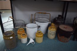 Vintage Kitchenalia, Enamelware, Terracotta & Stoneware Pots, etc.