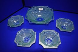 1930’s Green Glass Dessert and Serving Bowl Set