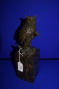 Bronze Bust of an Owl on Marble Plinth Signed Miles with Quality Bronze Insurance Badge