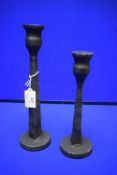 2x Cast Metal Candlesticks