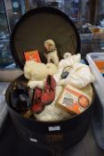 Vintage Hat Box Containing Collectibles Including Christening Gown, Rattle, etc.