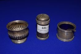 Hallmarked Silver Pepper Pot plus Salts - Mixed Hallmarks, ~135g total silver weight