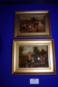 Pair of Victorian Small Crystoleums Depicting Country Scenes with Children