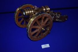 Hand Built Canon in Bronze, Brass, and Copper on Wooden Carriage