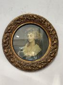 Round Baroque Gilded Framed Print of a Young Woman
