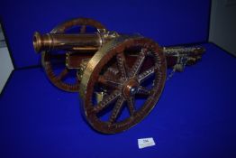 Large Hand Built Model Canon in Bronze, Brass and Hardwood