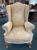 Wingback Armchair in Dralon Upholstery with Cabriole Legs