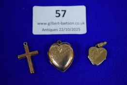 1x 9ct Gold Locket, 1x 9ct Gold Crucifix, plus Rolled Gold Locket