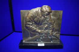 Cast Bronze Sculptural Plaque by R. De Landre, “Concours European du Meilleur Aprent Mouleur