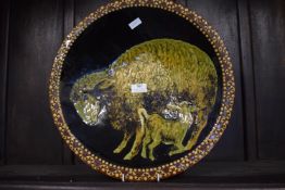 Large Modern Slipware Charger with Sheep Design Signed Hampton