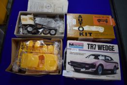 2x Model Car Kits 1:24 Scale Including Metal Mercedes SSKL 1929 Racing Car, and Plastic TR7 Wedge