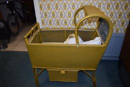 1950’s Lloyd Loom Style Cot with Lower Drawer and Gold Finish