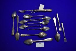 Assorted Sterling and Continental Silver Spoons and Pickle Forks