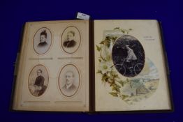Victorian Photograph Album with Illustrated Pages and Photographs