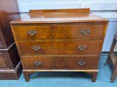 Antique Wooden Three Drawer Chest with Brass Handles Polished Finish, Early to Mid 20th Century.