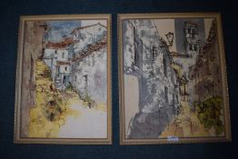 Pair of 1960’s Oil on Board Continental Paintings by Benard Dwona