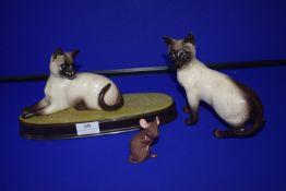2x Beswick Siamese Cats, and a Mouse